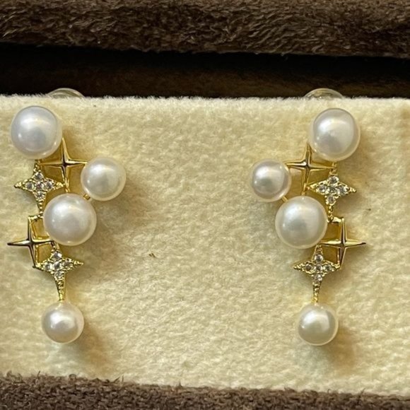 14K Gold‎ Filled Shining Genuine Freshwater Pearl Stud Earrings - Picture 5 of 10